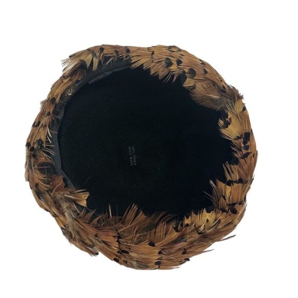 Pheasant feather trim wool pillbox hat VINTAGE 1960's 1970's - Picture 3 of 5